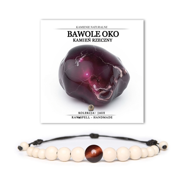 Bransoletka męska i damska z kolekcji Jaue, wykonana z naturalnych kamieni: Bawole Oko i Kamień Rzeczny.