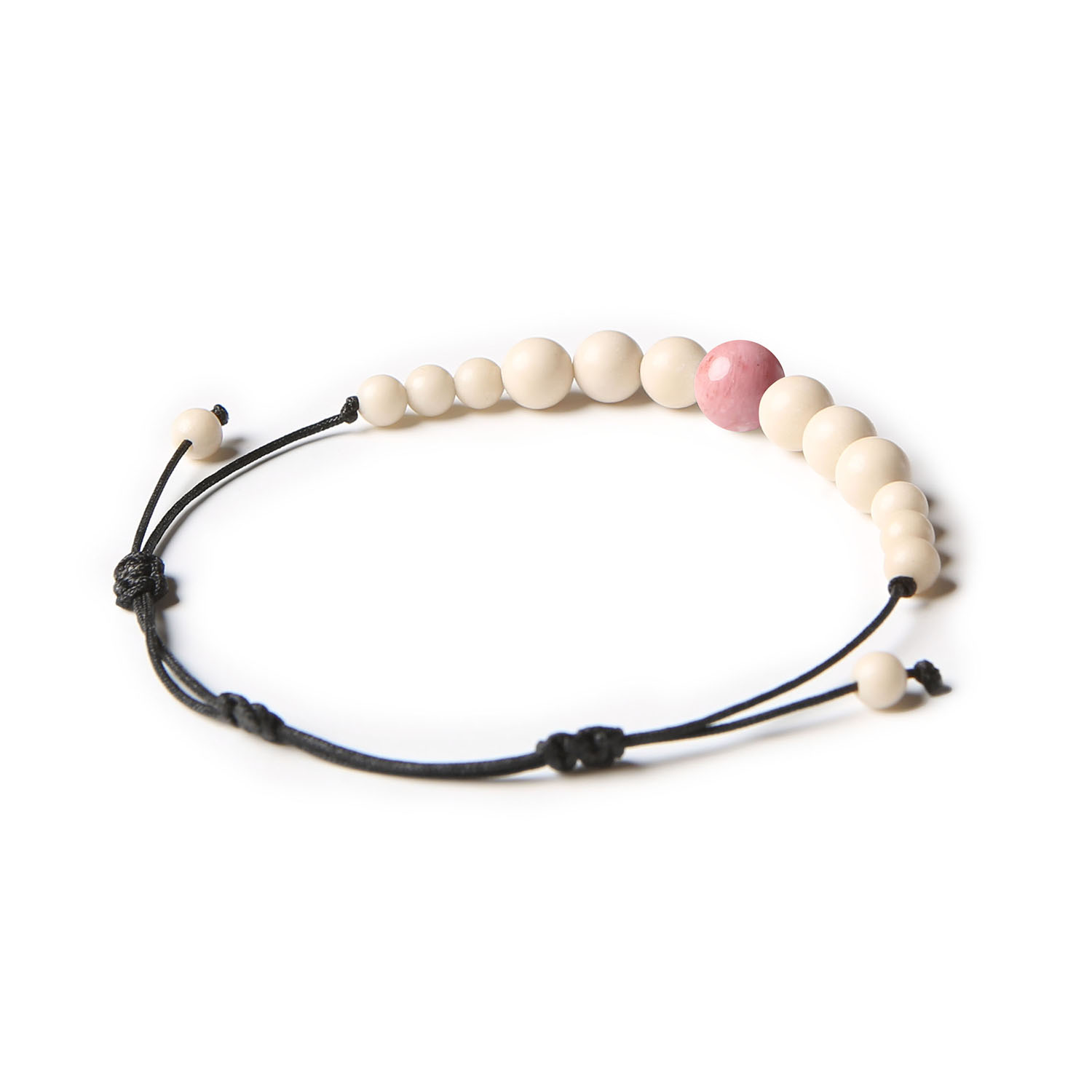 Bransoletka z kolekcji Jaue z różowym rodonitem i kamieniem rzecznym, idealna dla kobiet i mężczyzn.