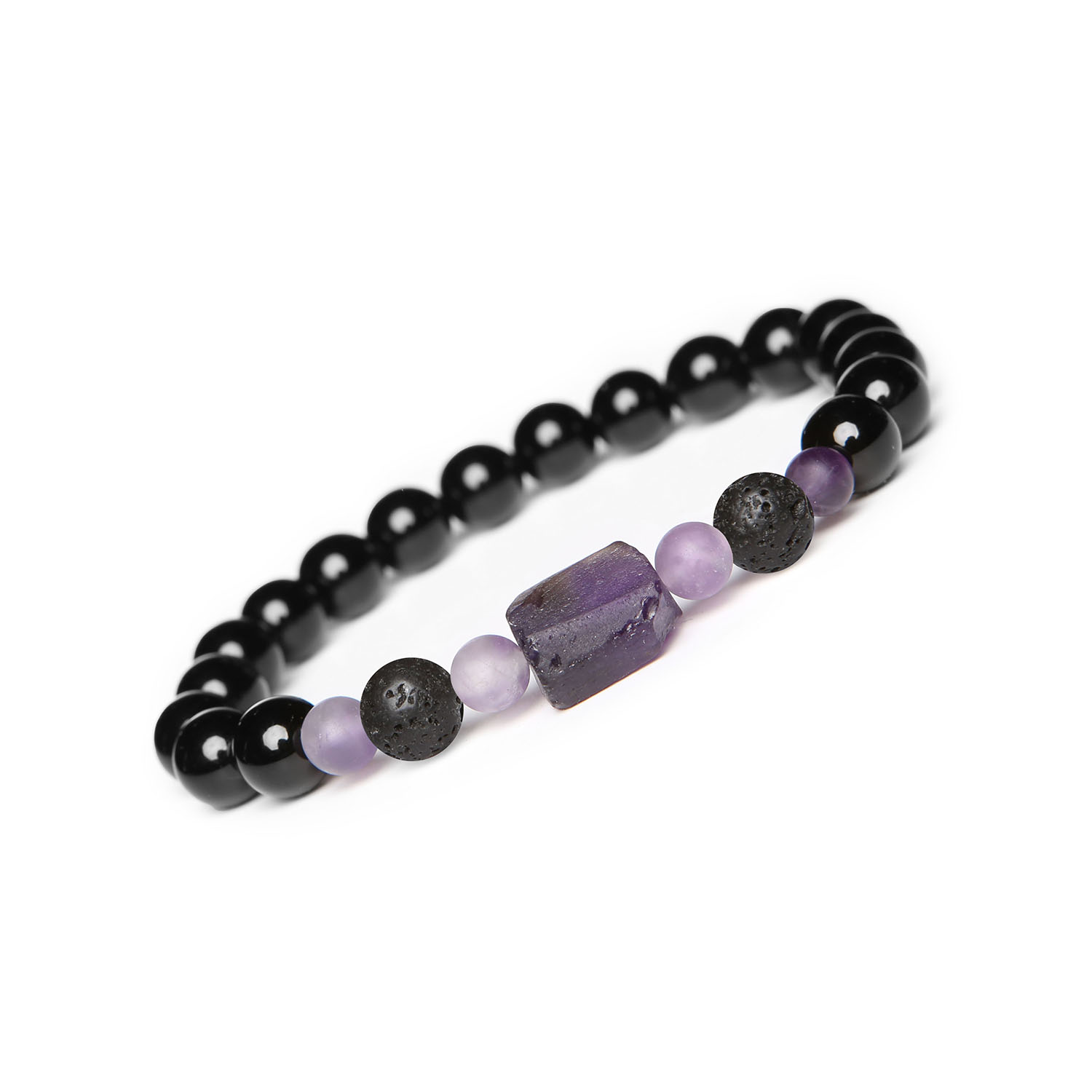 Kolekcja Kema bransoletka z lawy wulkanicznej, ametystu i onyksu, dla niej i dla niego Bransoletka Kema z naturalnych kamieni: lawa wulkaniczna, ametyst i onyks, dostępna w wersji damskiej i męskiej.