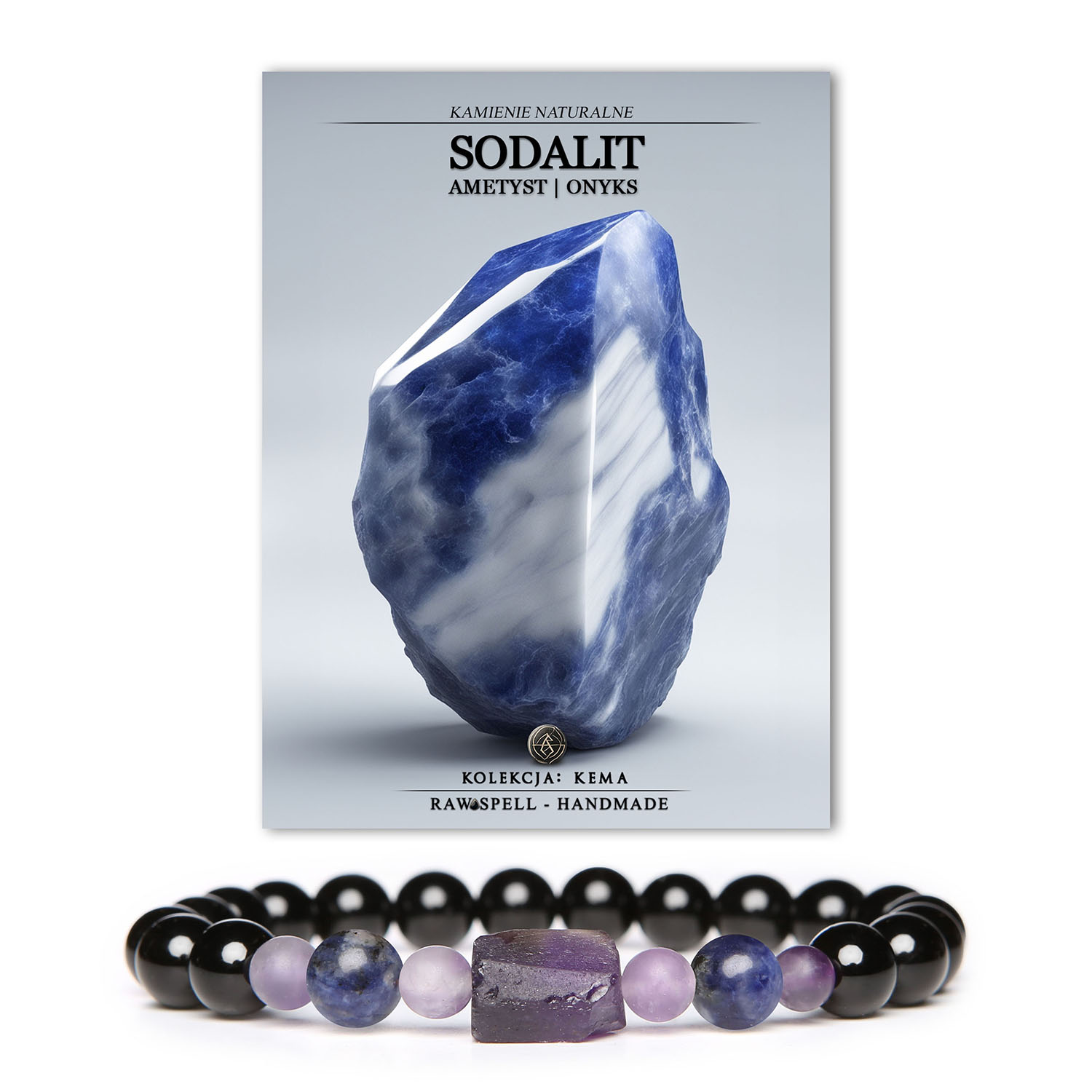 Elegancka bransoletka Kema z naturalnymi kamieniami - sodalitem, ametystem i onyksami, idealna dla kobiet i mężczyzn.