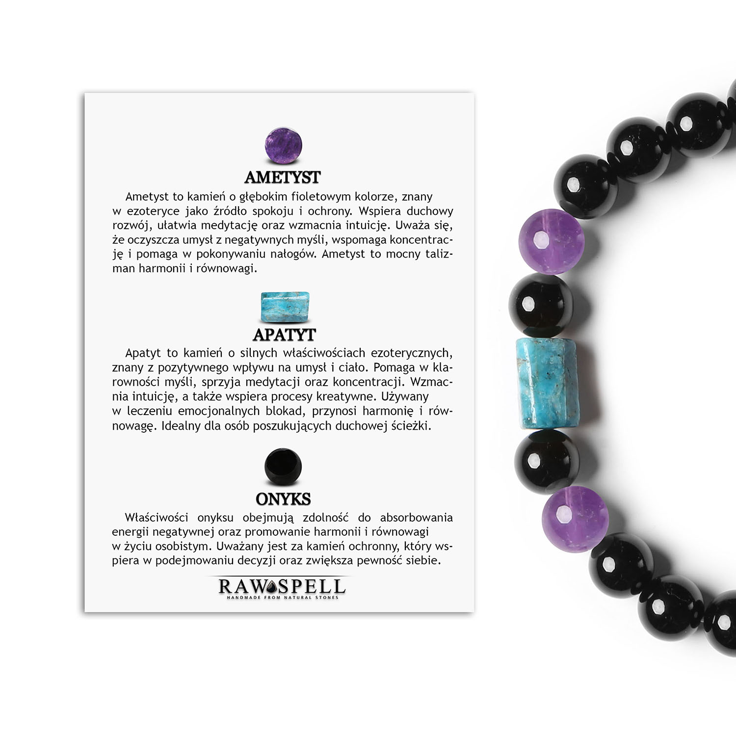 Laeri - Bransoletka z kolekcji dla wszystkich Ametyst, Apatyt, Onyks - ekskluzywna odzież i akcesoria dla Kobiet i Mężczyzn Bransoletka Laeri z kamieniami naturalnymi, w tym ametyst, apatyt i onyx, unisex - odpowiednia dla kobiet i mężczyzn.