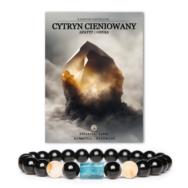 Bransoletka z naturalnych kamieni Laeri z cytrynem cieniowanym, apatytowym i onyksowym, stworzona dla kobiet i mężczyzn.