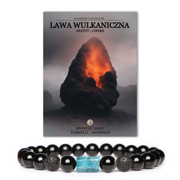 Stylowa bransoletka Laeri z kamieni naturalnych - lawa wulkaniczna, apatyt i onyks, doskonała biżuteria unisex.