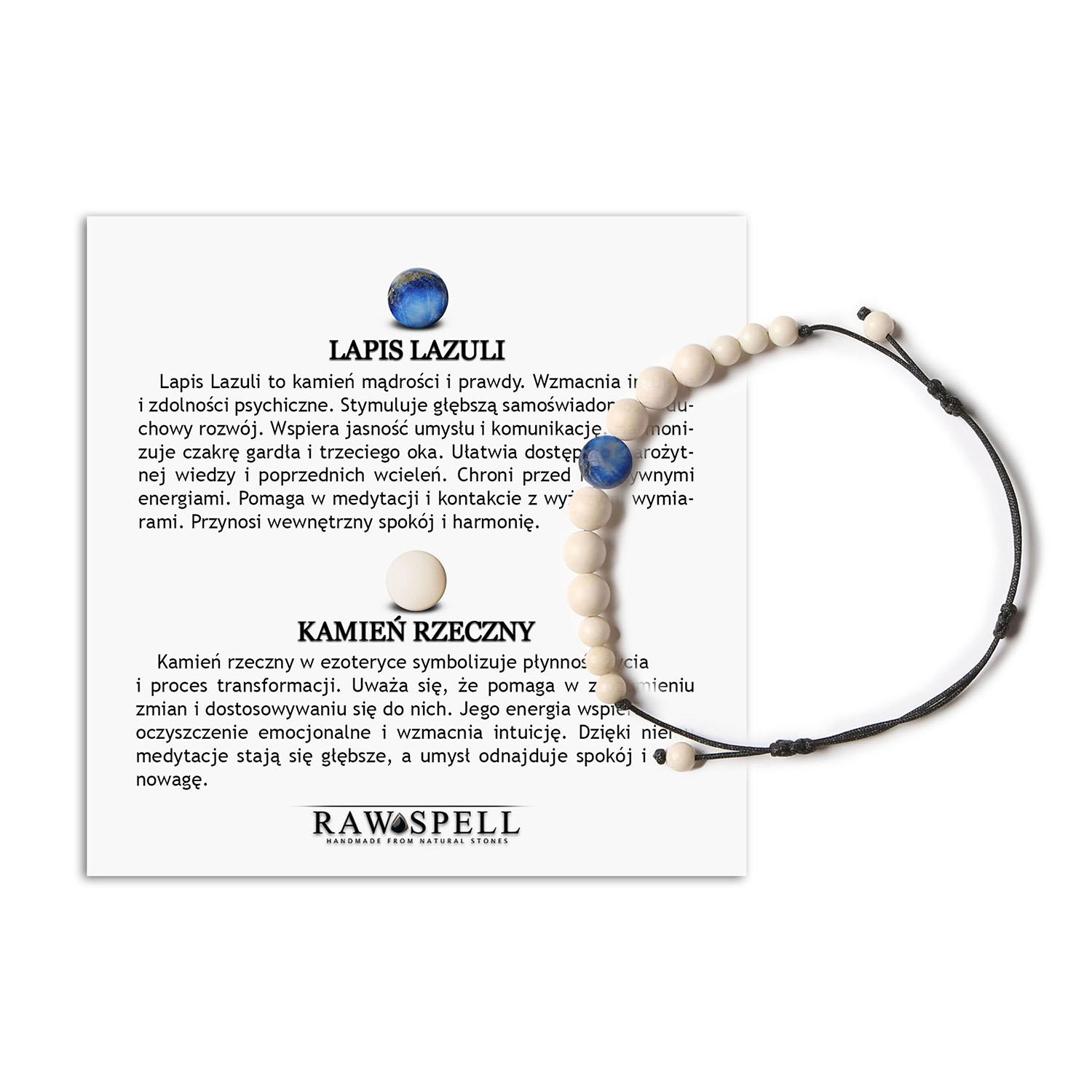 Modna bransoletka na sznurku z Lapis Lazuli i Kamieniem Rzecznym, stworzona dla kobiet i mężczyzn Stylowa bransoletka z kamieniami naturalnymi Lapis Lazuli i kamieniem rzecznym, dostępna w kolekcji Jaue dla kobiet i mężczyzn.