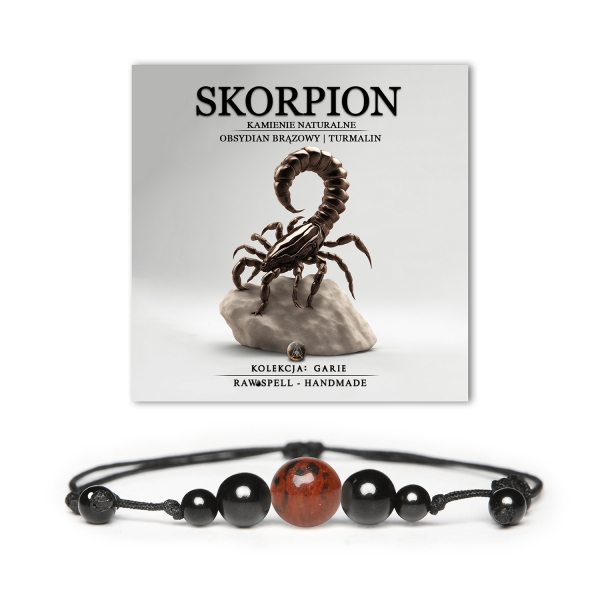 Bransoletka Garie dla Skorpiona - naturalne kamienie obsydianu brązowego i turmalinu, idealna dla kobiet i mężczyzn ceniących unikalny styl.