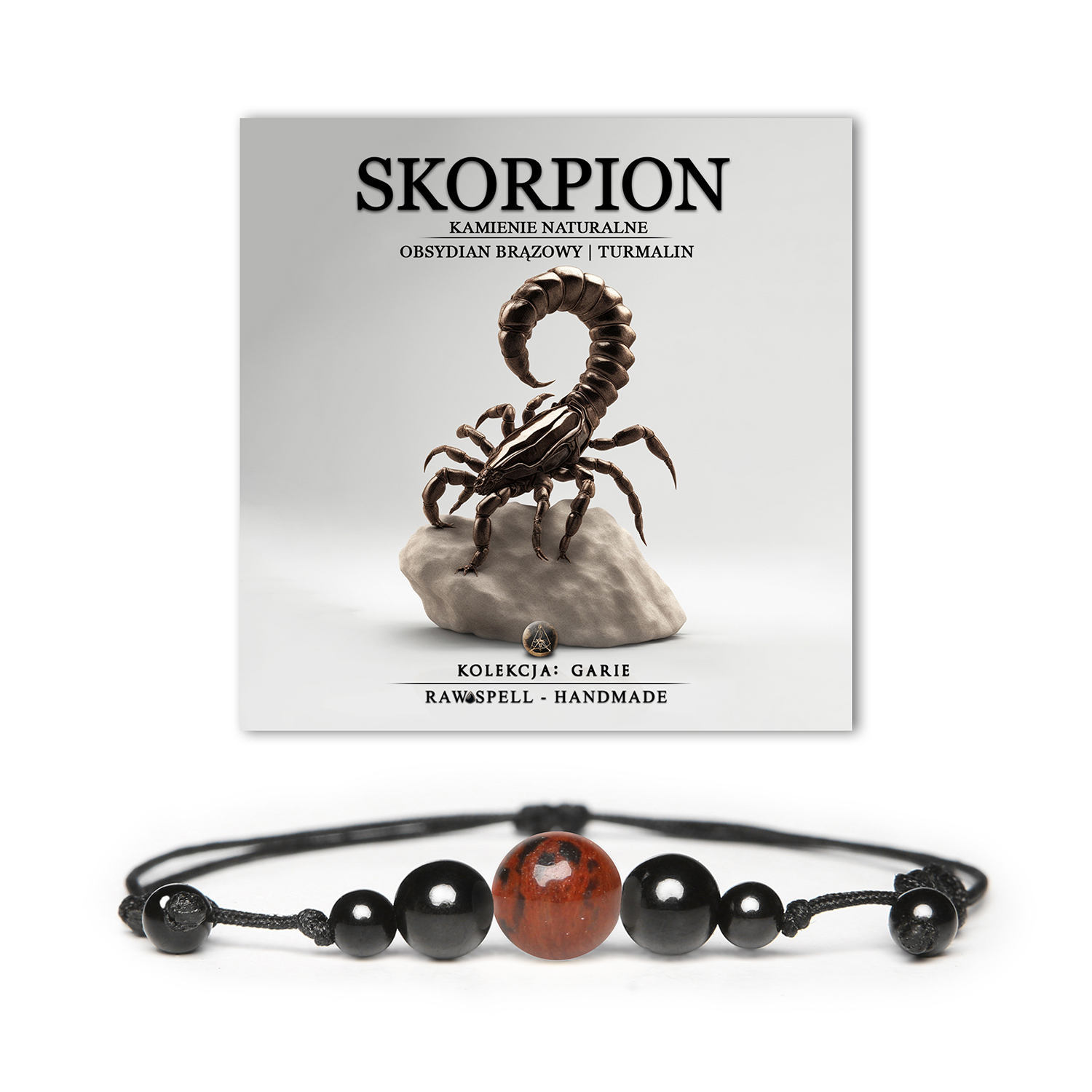 Bransoletka Garie dla Skorpiona - naturalne kamienie obsydianu brązowego i turmalinu, idealna dla kobiet i mężczyzn ceniących unikalny styl.