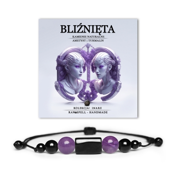 Stylowa bransoletka dla osób spod znaku Bliźniąt, wykonana z ametystu i turmalinu, idealna dla kobiet i mężczyzn – kolekcja Inare.