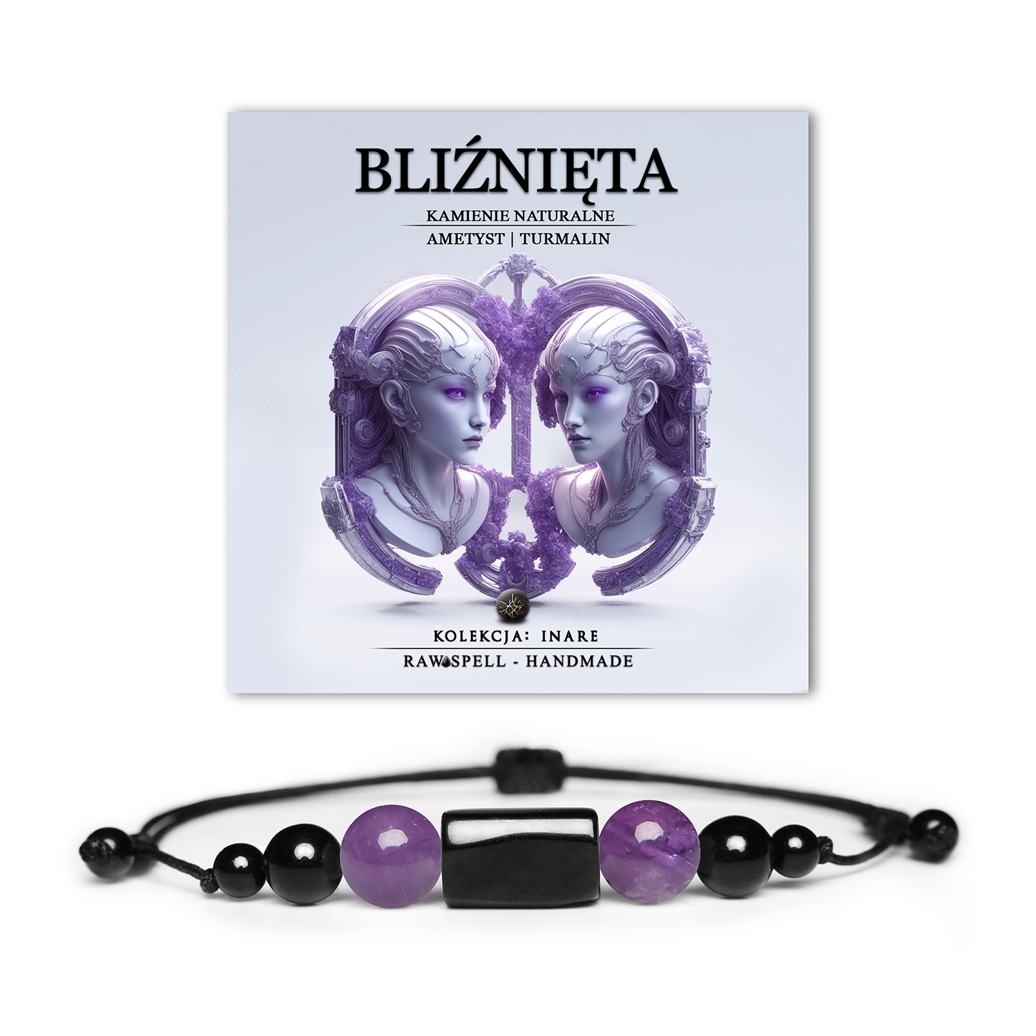 Stylowa bransoletka dla osób spod znaku Bliźniąt, wykonana z ametystu i turmalinu, idealna dla kobiet i mężczyzn – kolekcja Inare.