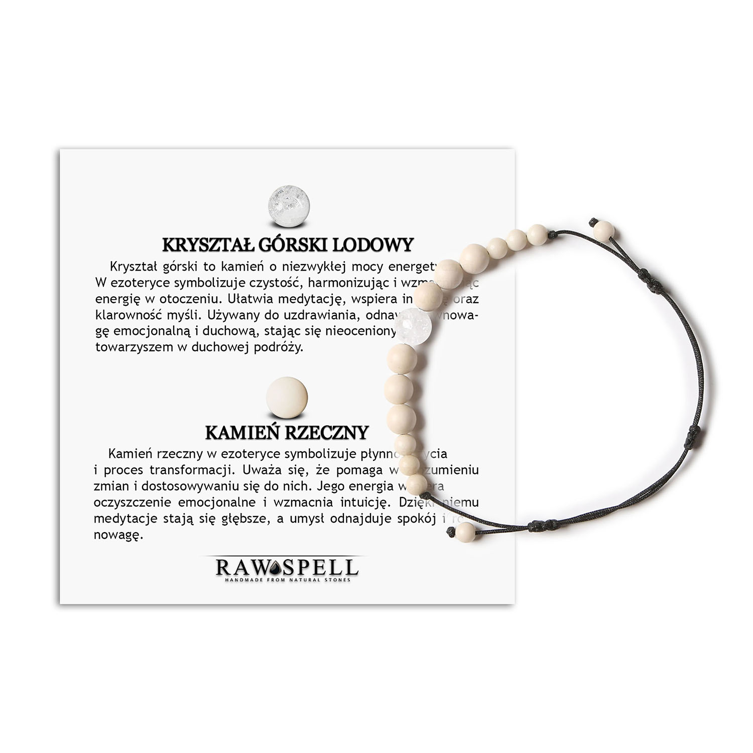 Oryginalna bransoletka z kolekcji Jaue, zawierająca Kryształ Górski Lodowy i Kamień Rzeczny, idealna dla damskich i męskich stylizacji Elegancka bransoletka Jaue z Kryształem Górskim Lodowym i Kamieniem Rzecznym - uniwersalny dodatek dla kobiet i mężczyzn.