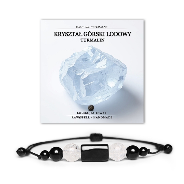 Elegancka bransoletka z kolekcji Inare, ozdobiona Kryształem Górskim Lodowym i Turmalinem, unisex.