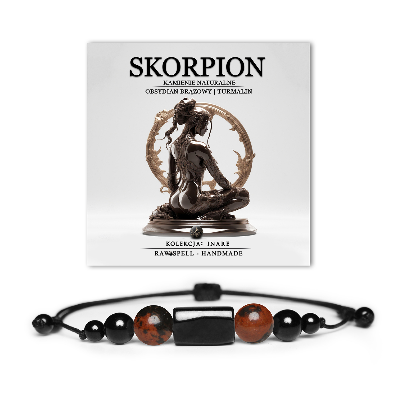 Bransoletka na sznurku z kamieni naturalnych dla Skorpiona: obsydian brązowy i turmalin. Idealny wybór dla każdego.