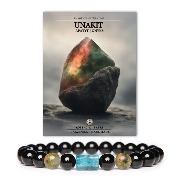 Stylowa bransoletka z kolekcji Laeri, wykonana z unakitu, apatytu i onyksu - idealna dla każdego.