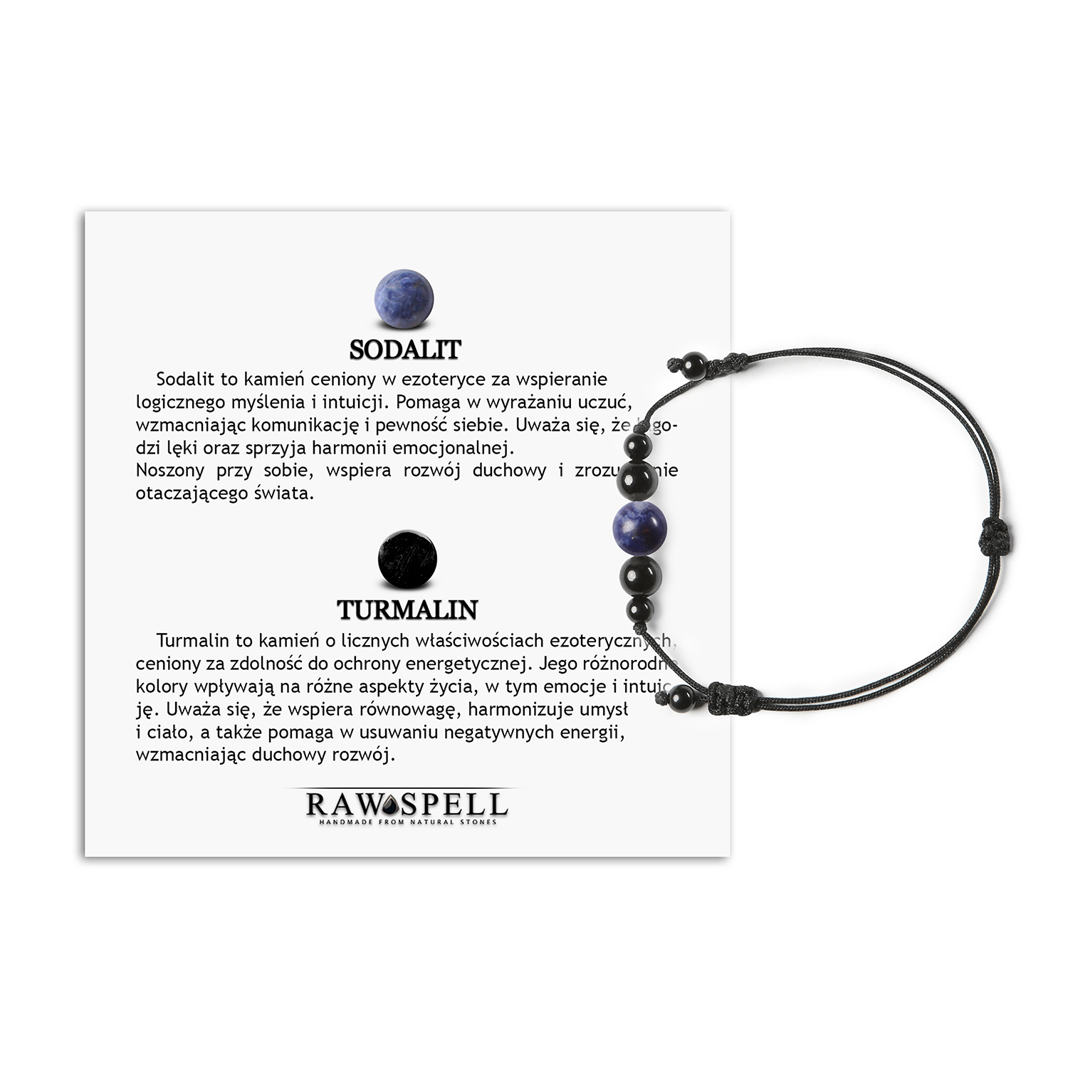 Stylowa bransoletka na sznurku Garie z sodalitem i turmalinem, doskonała dla mężczyzn i kobiet Bransoletka z kolekcji Garie z naturalnych kamieni sodalitu i turmalinu, idealna dla kobiet i mężczyzn.