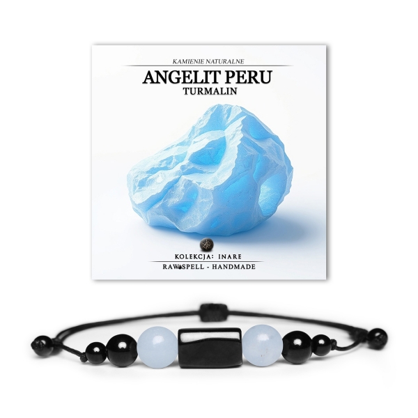 Bransoletka Inare z naturalnymi kamieniami - angelit z Peru i turmalin, dostępna w wersji damskiej i męskiej.