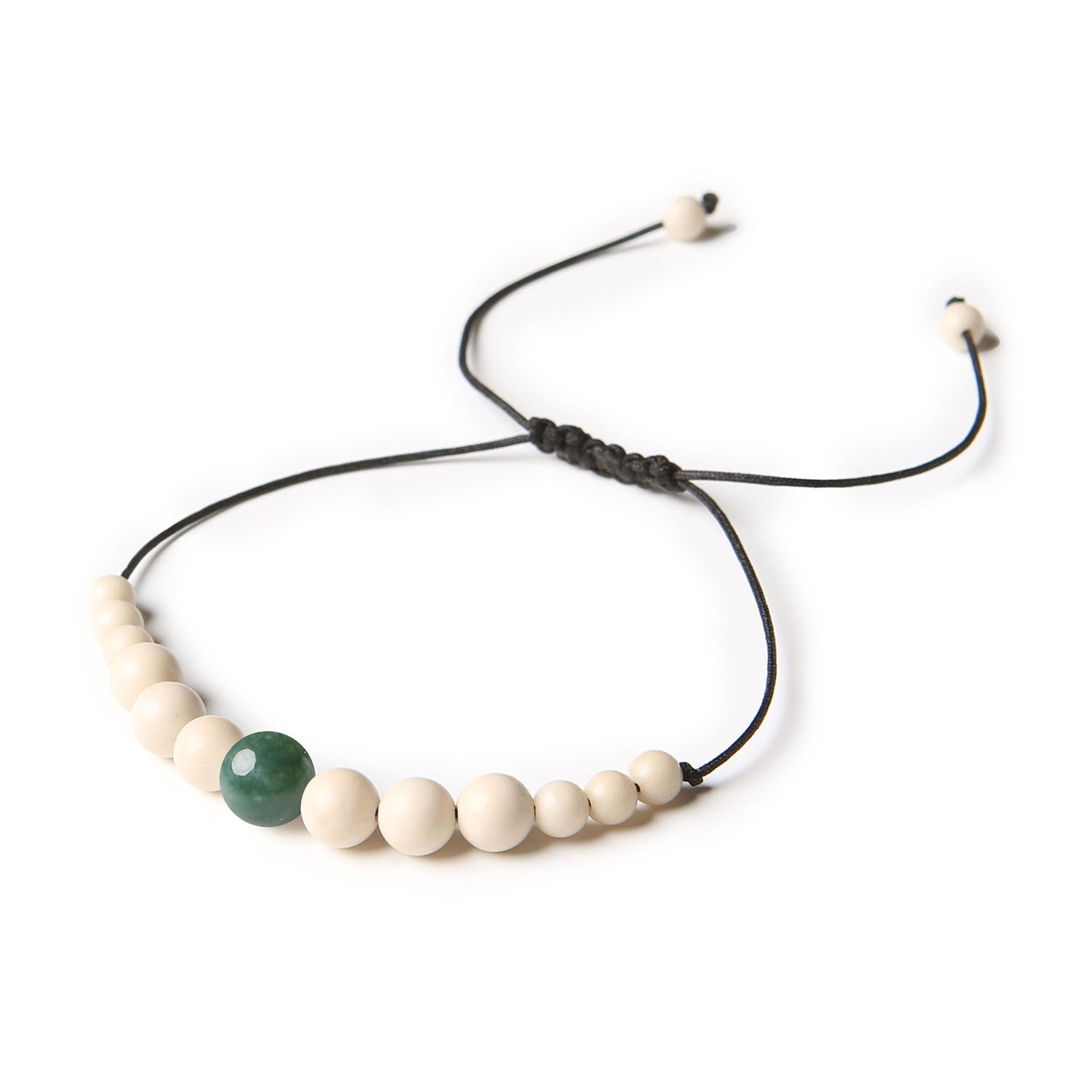 Stylowa bransoletka na sznurku z agatem mszystym i kamieniem rzecznym, kolekcja Jaue, dla kobiet i mężczyzn Stylowa bransoletka na sznurku z agatem mszystym i kamieniem rzecznym, kolekcja Jaue, dla kobiet i mężczyzn.