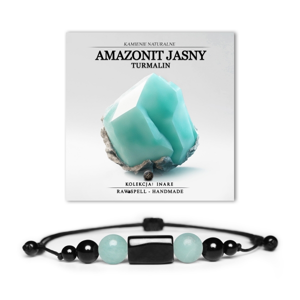 Stylowa bransoletka Inare z jasnym amazonitem i turmalinem, idealna zarówno dla kobiet, jak i mężczyzn.