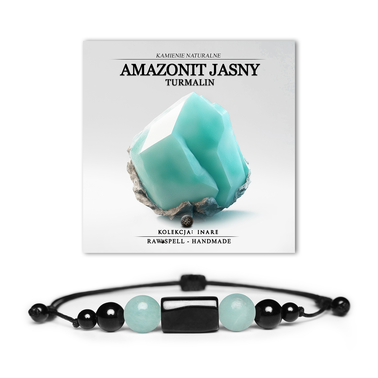 Stylowa bransoletka Inare z jasnym amazonitem i turmalinem, idealna zarówno dla kobiet, jak i mężczyzn.