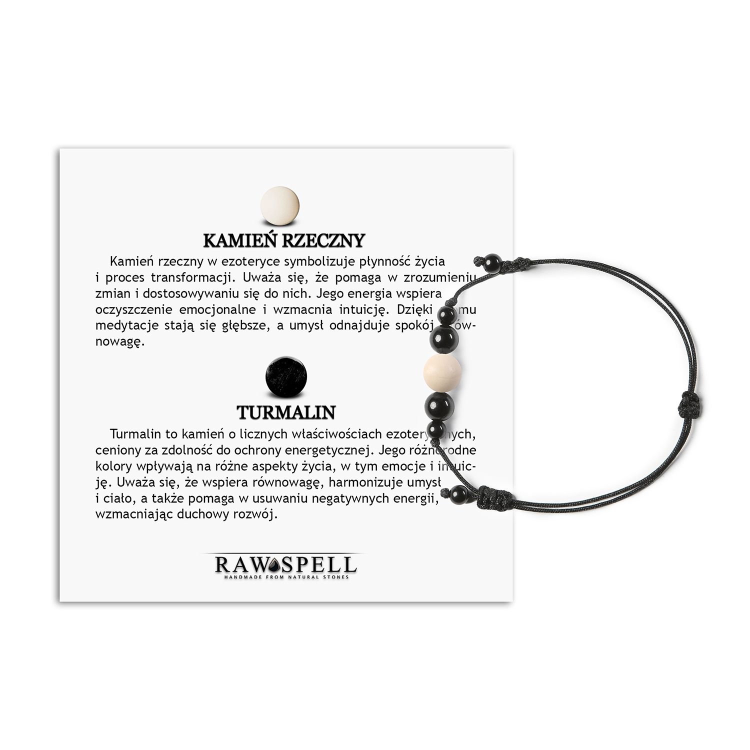 Stylowa bransoletka na sznurku z kolekcji Garie, featuring turmalin i kamień rzeczny dla kobiet i mężczyzn Bransoletka z kolekcji Garie wykonana z naturalnych kamieni, w tym kamieni rzecznych i turmalinu, dostępna w wersji damskiej i męskiej.