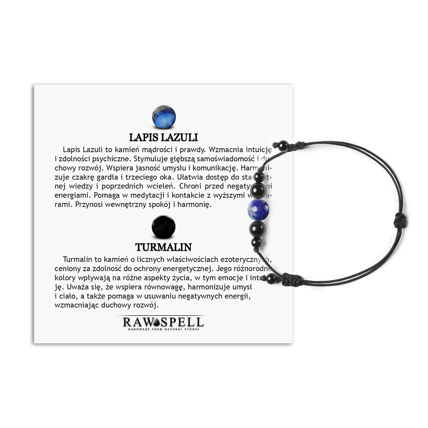 Stylowa bransoletka na sznurku z kolekcji Garie, z Lapis Lazuli i turmalinem, dostępna dla pań i panów Stylowa bransoletka Garie z Lapis Lazuli i Turmalinem, unisex, wykonana z kamieni naturalnych.