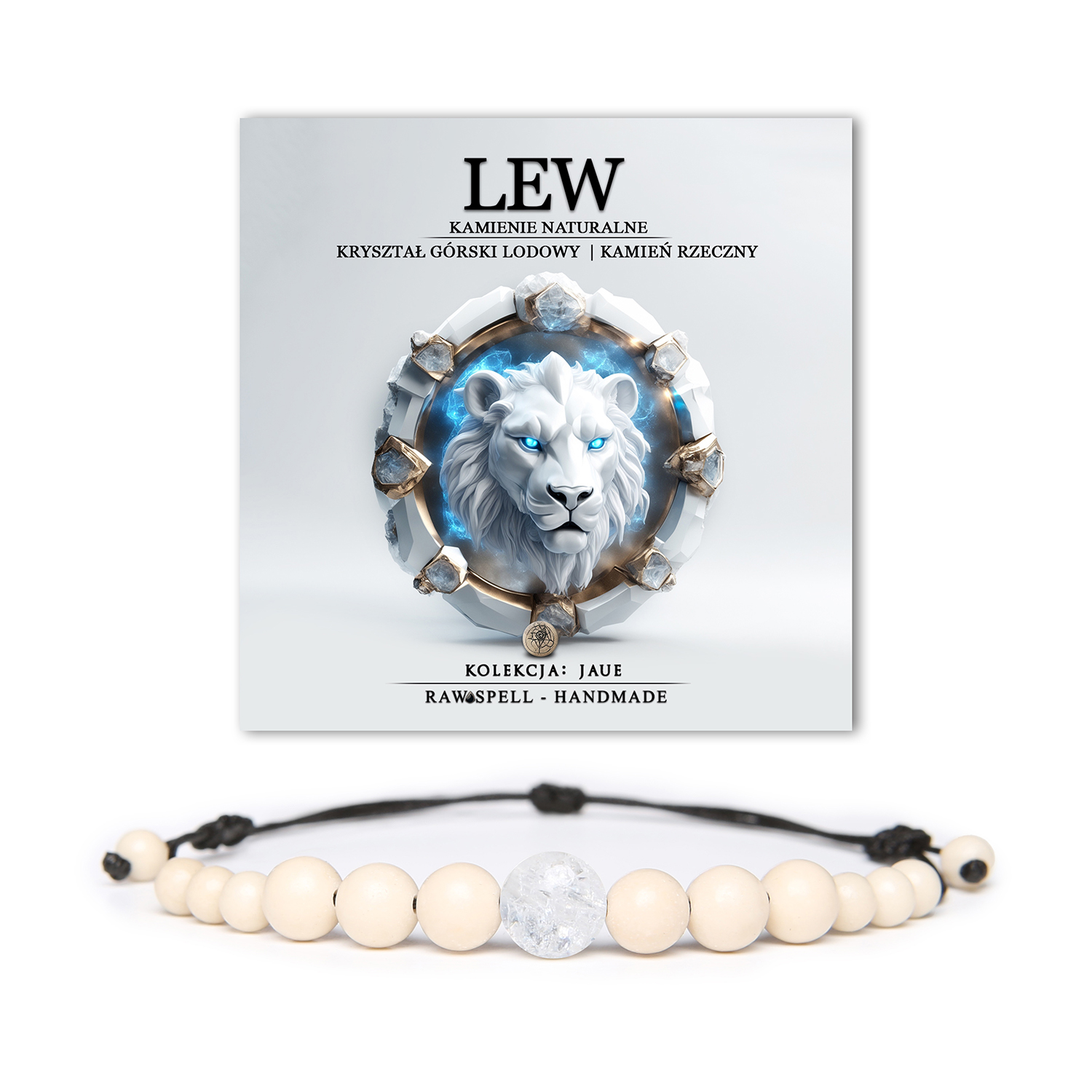 Elegancka bransoletka na sznurku z kolekcji Jaue z Kryształem Górskim Lodowym i Kamieniem Rzecznym, doskonała dla miłośników znaku Lwa.