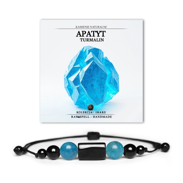 Bransoletka Inare z naturalnymi kamieniami: apatyt i turmalin, idealna dla kobiet i mężczyzn.