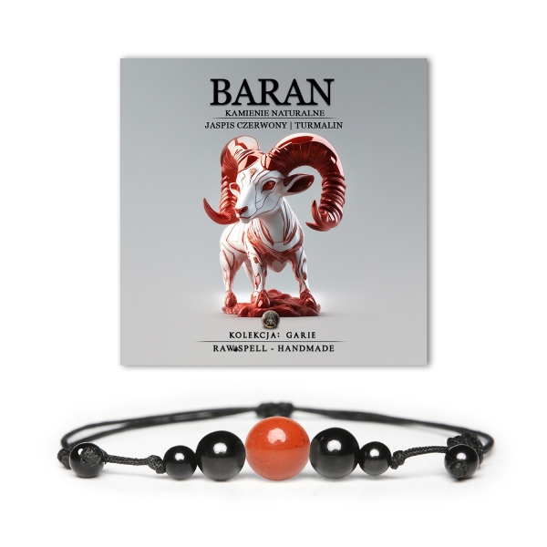 Stylowa bransoletka z naturalnych kamieni dla Baranów - czerwony jaspis i turmalin. Idealny dodatek dla każdego! Sprawdź kolekcję Garie.