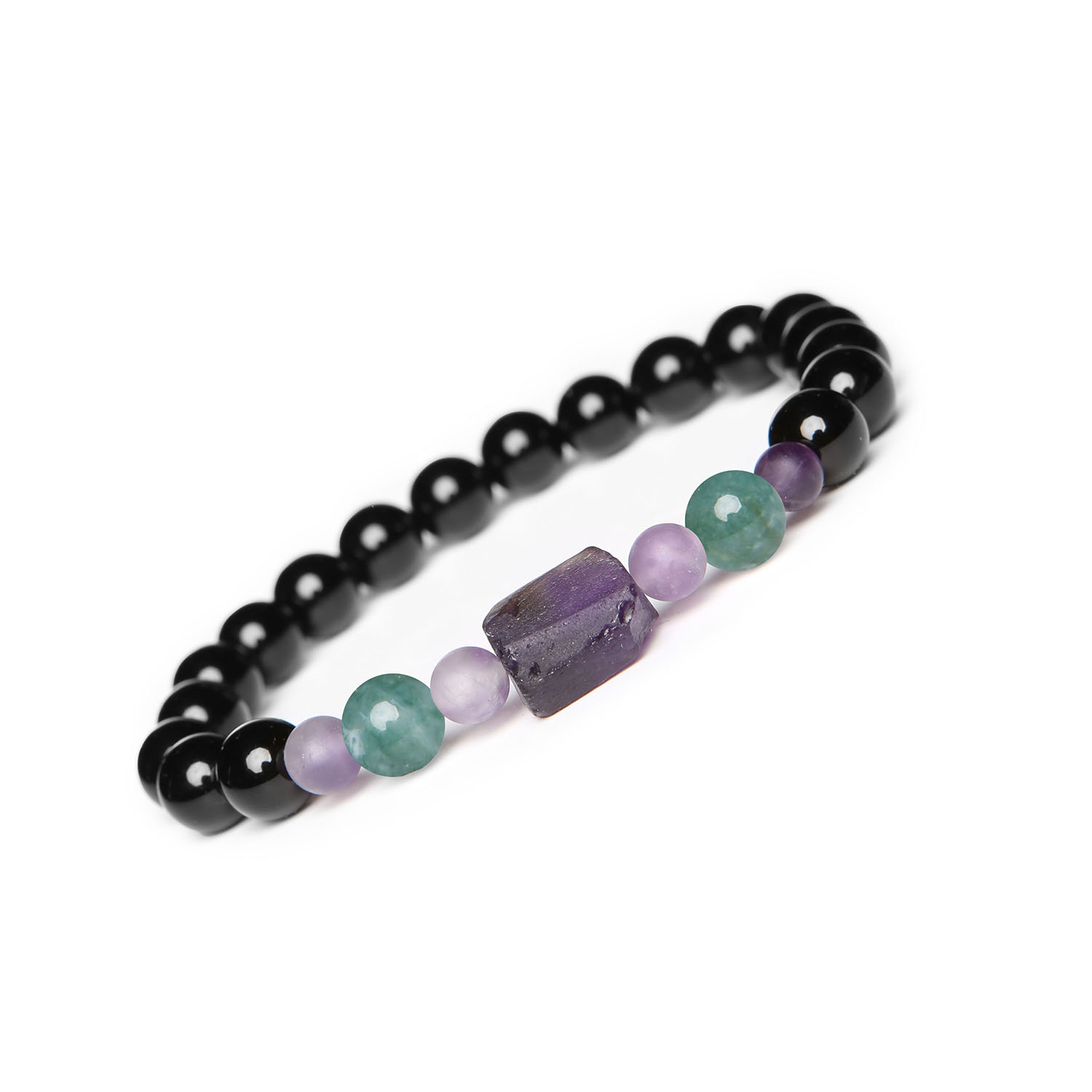 Unikalna bransoletka Kema na sznurku z agatami mszystymi, ametystem oraz onyksem dla niej i dla niego Stylowa bransoletka z kolekcji Kema, wykonana z naturalnych kamieni - agatu mszystego, ametystu i onyksu, idealna dla kobiet i mężczyzn.