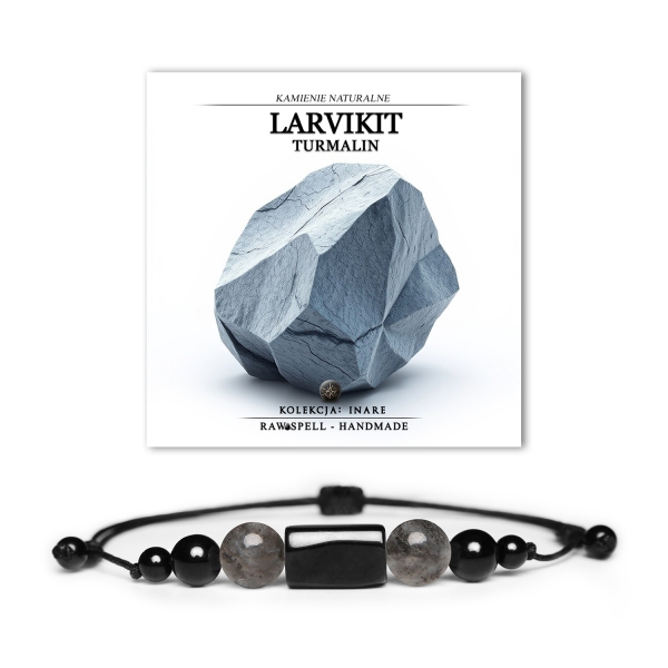Bransoletka z kolekcji Inare wykonana z naturalnych kamieni: larvikitu i turmalinu, dostępna w wersji damskiej i męskiej.