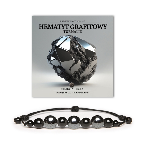 Bransoletka z kolekcji Haka z grafitowego hematytu i turmalinu, idealna dla kobiet i mężczyzn.