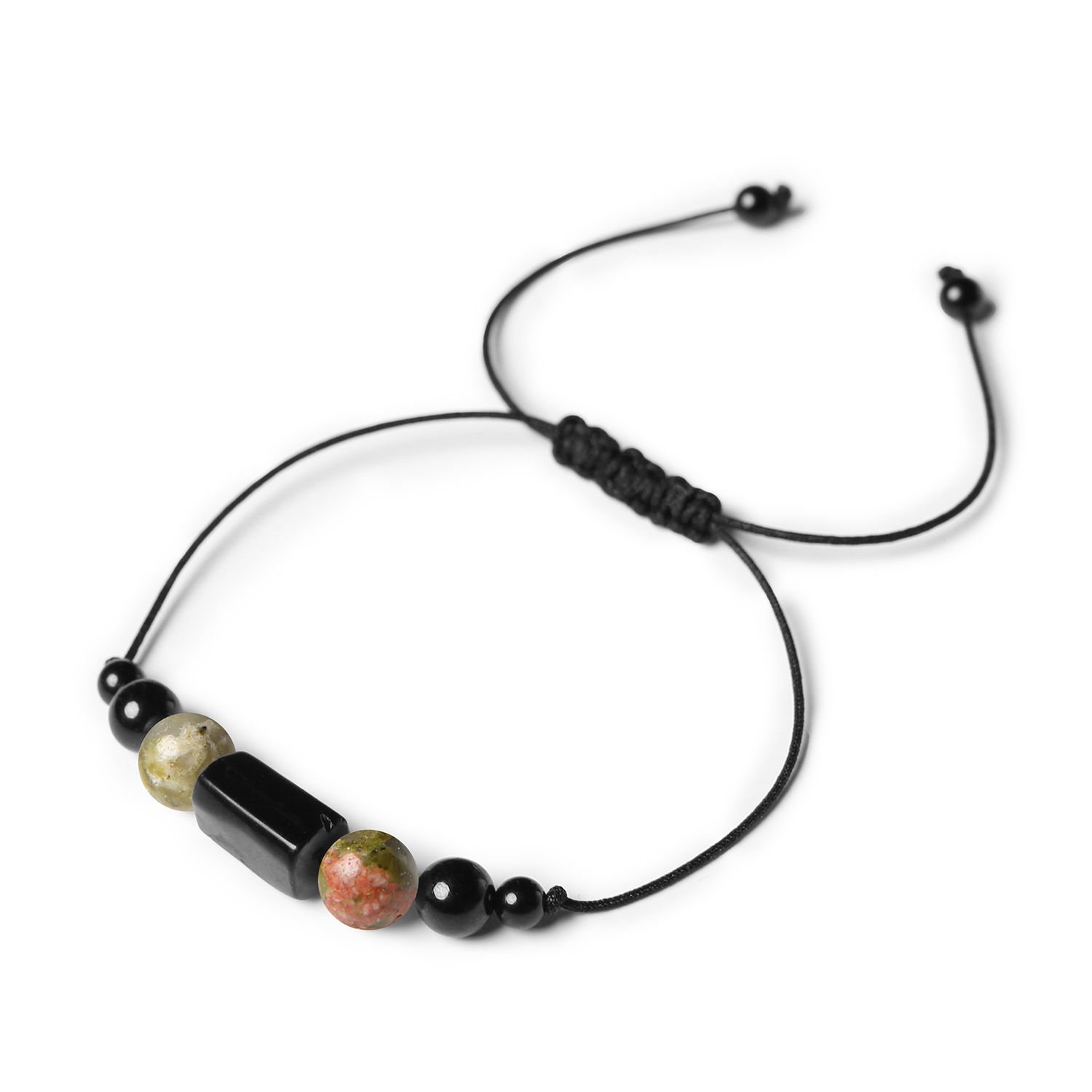 Unikatowa bransoletka na sznurku z kolekcji Inare w kolorze Unakitu i Turmalinu, damska i męska Bransoletka z kolekcji Inare wykonana z naturalnych kamieni unakit i turmalin, dostępna w wersji damskiej i męskiej.