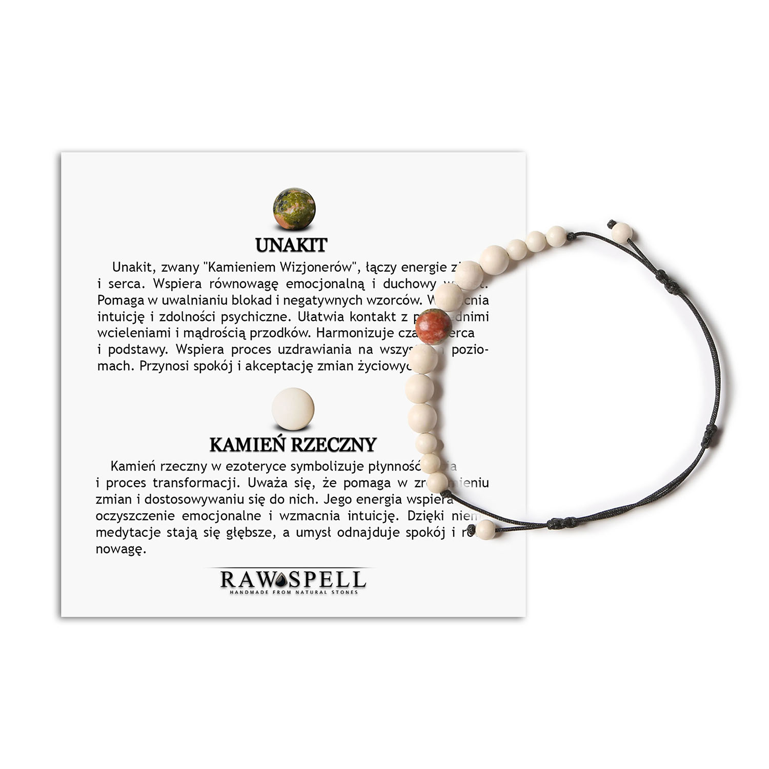 Unikatowa bransoletka na sznurku z kolekcji Jaue z unakitem i kamieniem rzecznym, idealna dla kobiet i mężczyzn Stylowa bransoletka Jaue z naturalnymi kamieniami: unakit i kamień rzeczny, idealna dla kobiet i mężczyzn.