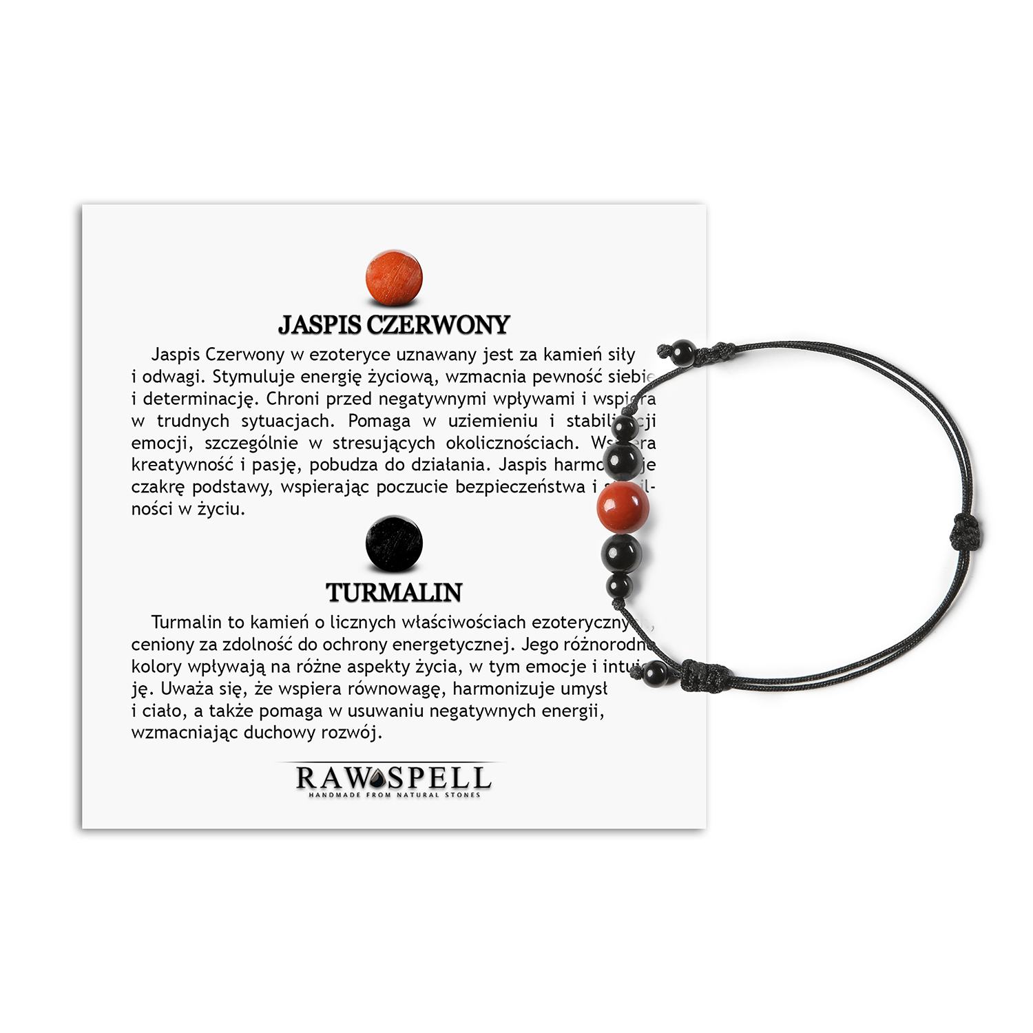 Uniwersalna bransoletka na sznurku z kolekcji Garie w jaspisie czerwonym i turmalinie dla każdego Elegancka bransoletka Garie z jaspisem czerwonym i turmalinem, dostępna w unisex – dla kobiet i mężczyzn.