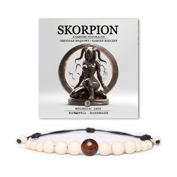 Stylowa bransoletka z kamieni naturalnych, brązowy obsydian i kamień rzeczny w zestawieniu – unisex, dla osób urodzonych pod znakiem Skorpiona.
