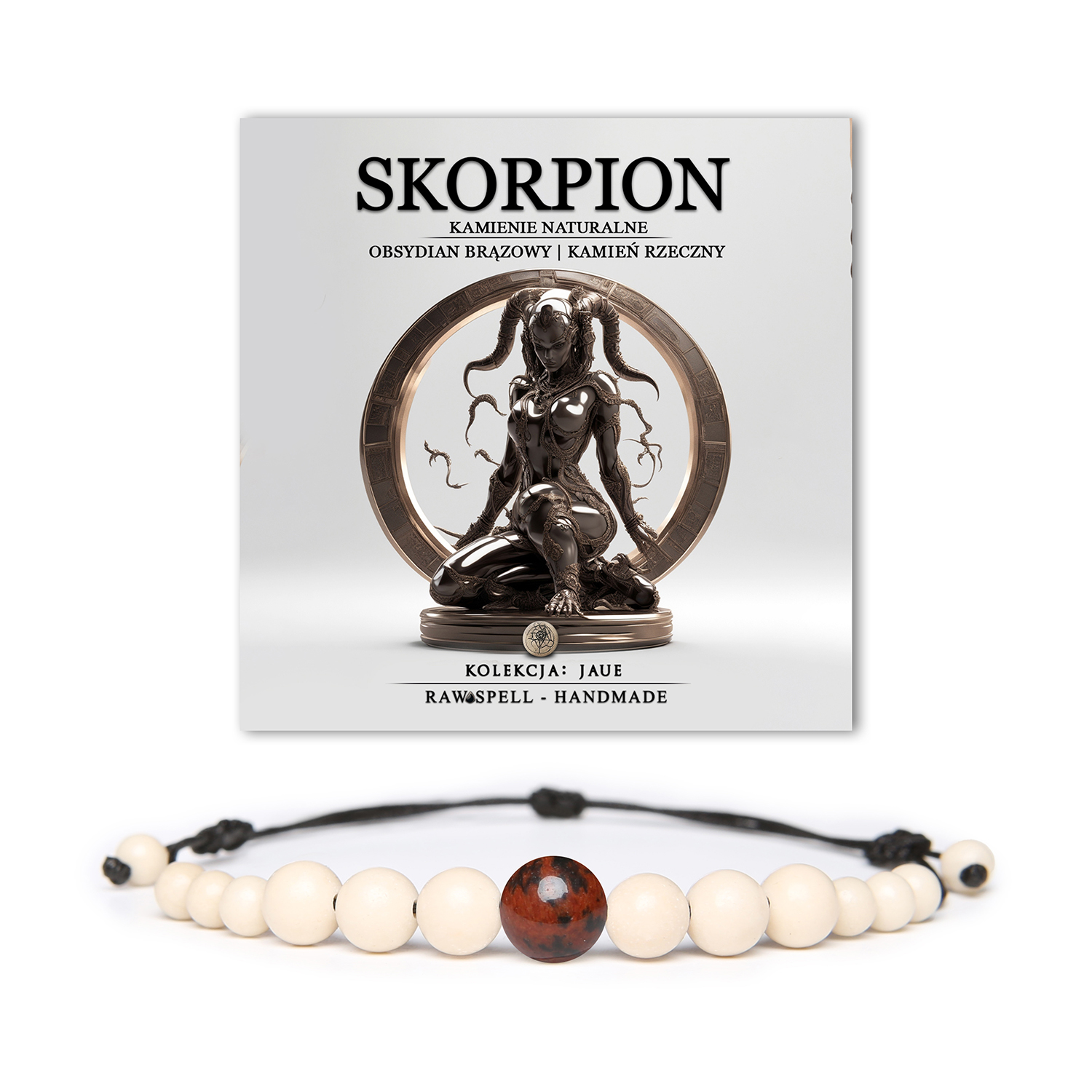 Stylowa bransoletka z kamieni naturalnych, brązowy obsydian i kamień rzeczny w zestawieniu – unisex, dla osób urodzonych pod znakiem Skorpiona.