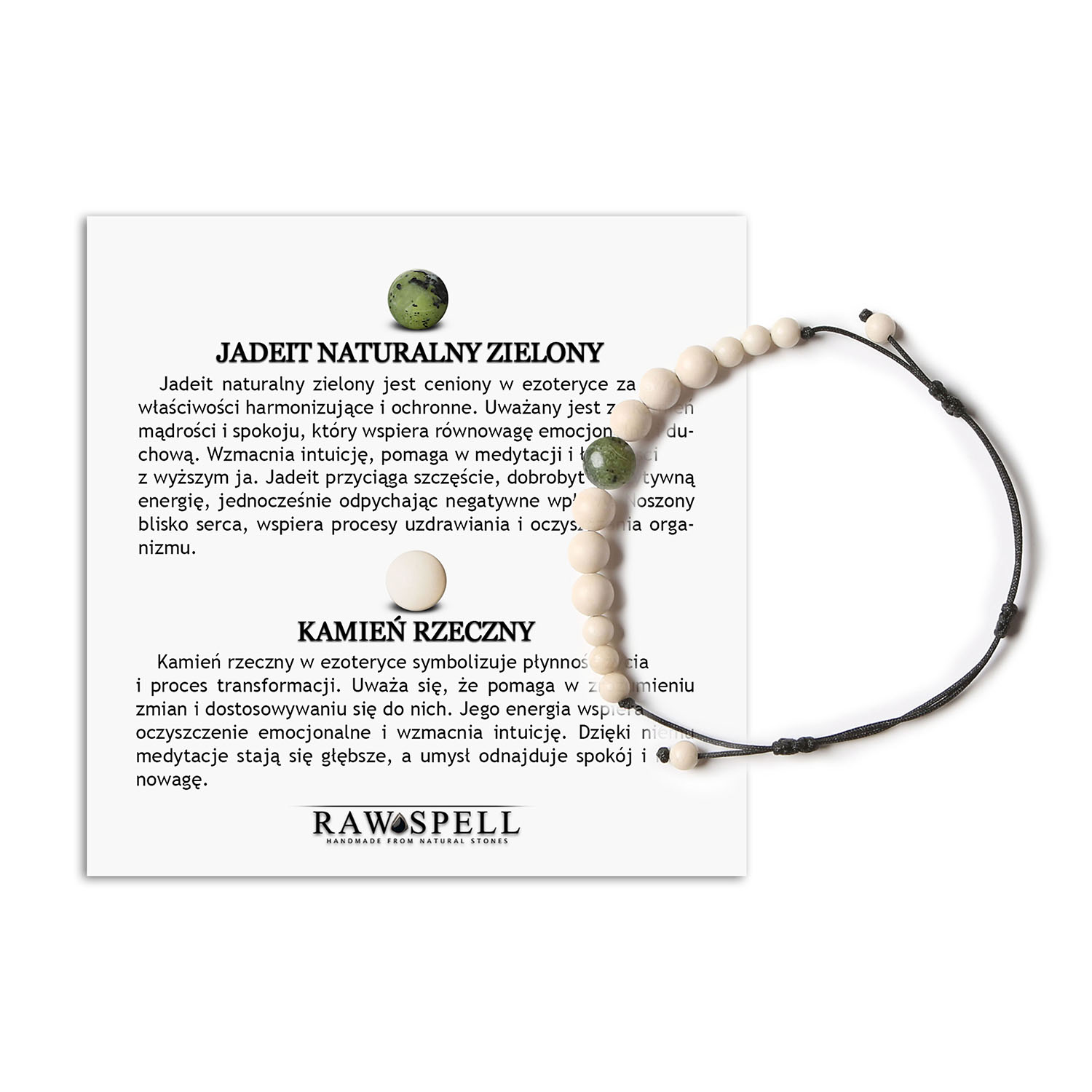 Zielona jadeitowa bransoletka na sznurku z kamieniem rzecznym, idealna dla kobiet i mężczyzn Bransoletka Jaue z naturalnymi kamieniami - zielony jadeit i kamień rzeczny, idealna dla kobiet i mężczyzn.
