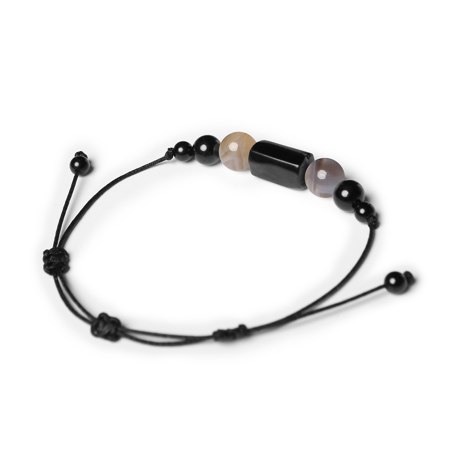 Stylowa bransoletka z kolekcji Inare, ozdobiona naturalnymi kamieniami Agatem Botswana i Turmalinem, dostępna w wersji dla kobiet i mężczyzn.