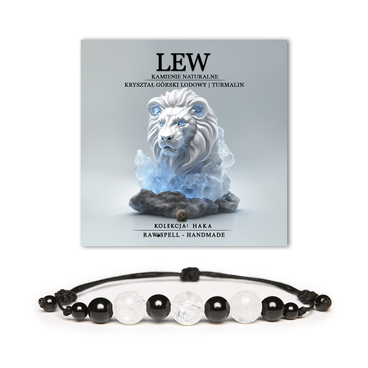 Bransoletka Lew - Kamień Górski Lodowy i Turmalin. Kolczyki dla kobiet i mężczyzn z symboliką Zodiaku.