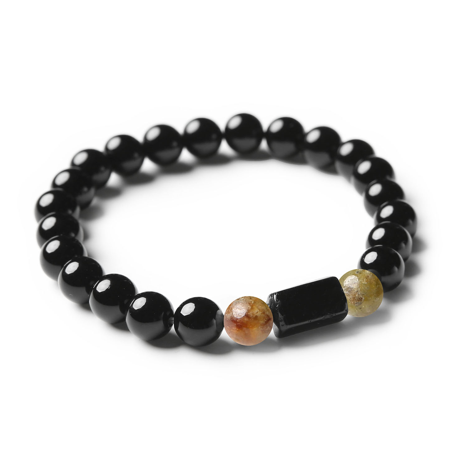 Bransoletka Arsil z wyjątkowymi kamieniami: granatem, turmalinem i onyksem, odpowiednia dla kobiet i mężczyzn, symbolizująca elegancję i wyjątkowość.