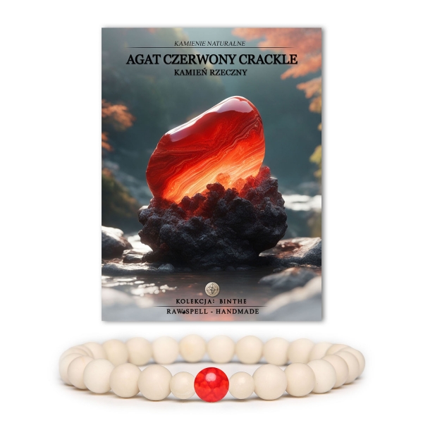 Bransoletka z kamieni naturalnych Binthe w kolorze czerwonego agatu crackle i kamienia rzeczego, idealna dla kobiet i mężczyzn.