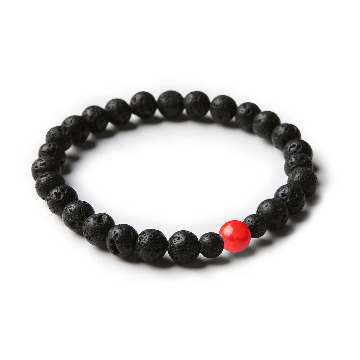 Elegancka bransoletka z kolekcji Binthe z naturalnych kamieni - czerwony agat crackle i lawa wulkaniczna, stworzona dla kobiet i mężczyzn.