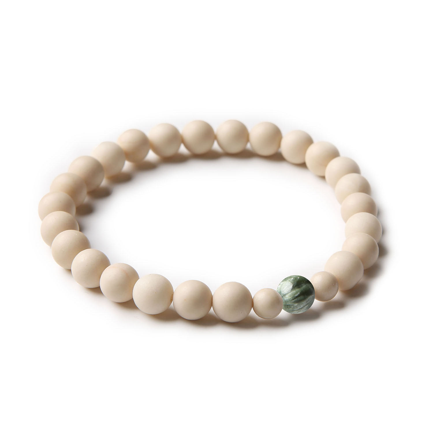 Bransoletka z naturalnymi kamieniami serafinit i kamieniem rzecznym z kolekcji Binthe - designerski akcent dla kobiet i mężczyzn.