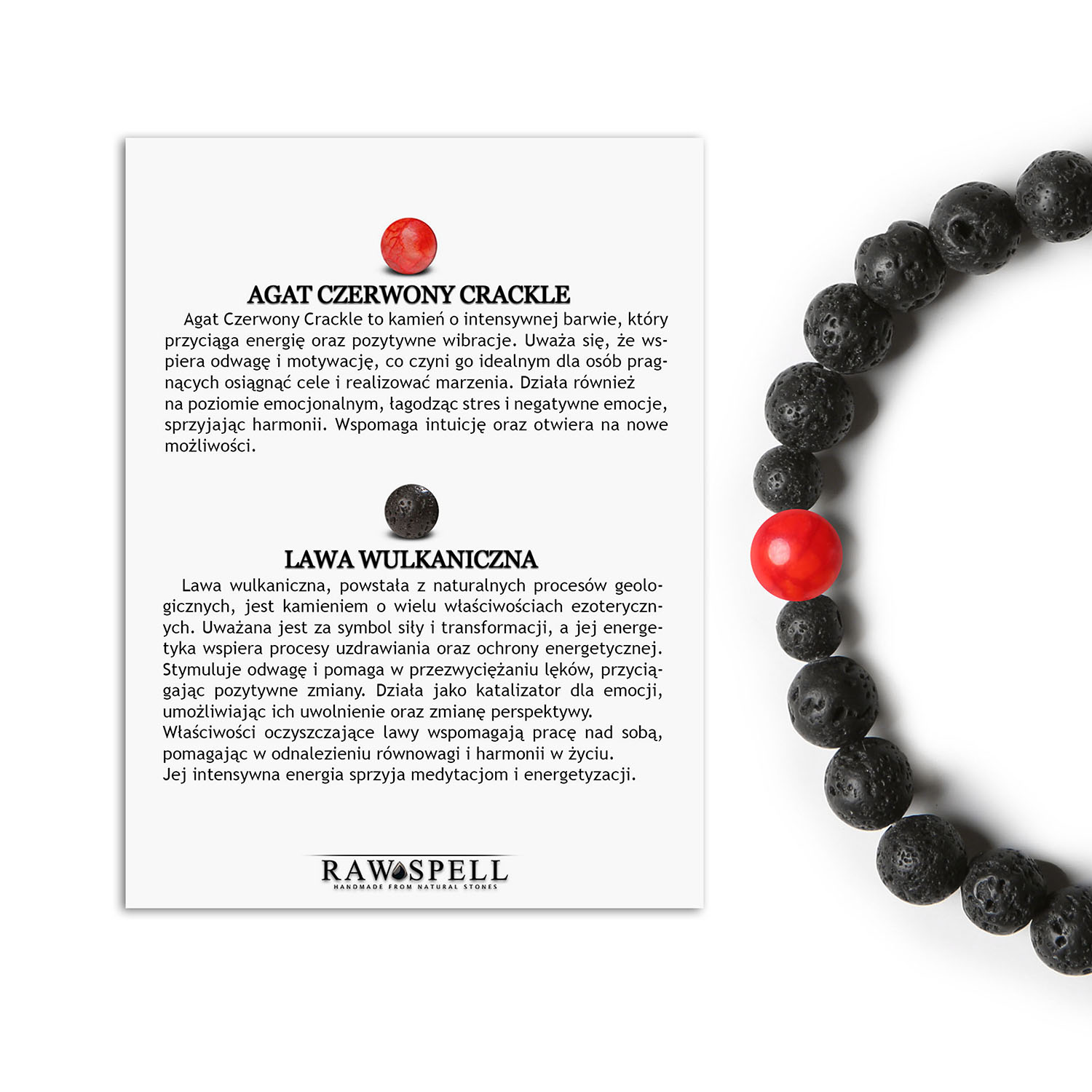 Bransoletka Binthe Agat Czerwony Crackle z Motywem Lawy Wulkanicznej dla Kobiet i Mężczyzn Stylowa bransoletka z kamieni naturalnych Binthe, wykończona agatami czerwonymi crackle oraz lawą wulkaniczną, uniwersalny dodatek dla kobiet i mężczyzn.