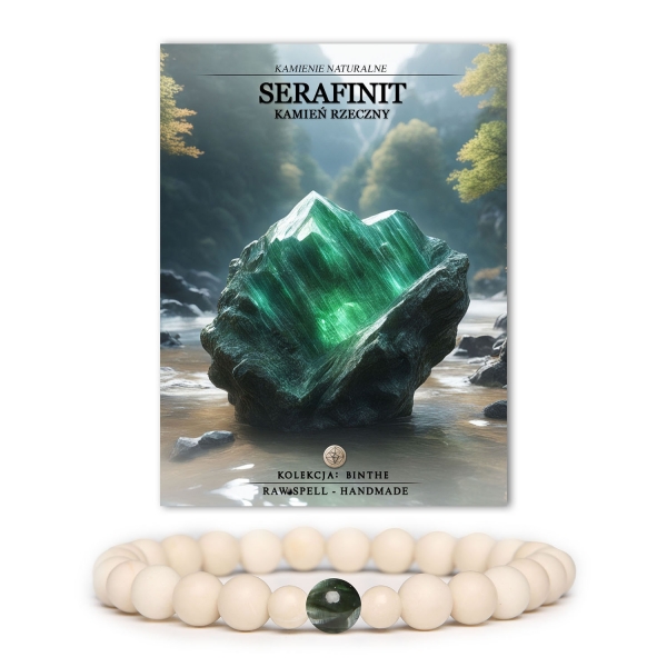 Elegancka bransoletka z kolekcji Binthe, zdobiona naturalnymi kamieniami serafinit i kamień rzeczny, uniwersalny dodatek dla kobiet i mężczyzn.