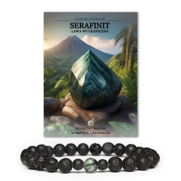 Bransoletka z naturalnymi kamieniami serafinitu i lawy wulkanicznej z kolekcji Binthe, unisex.