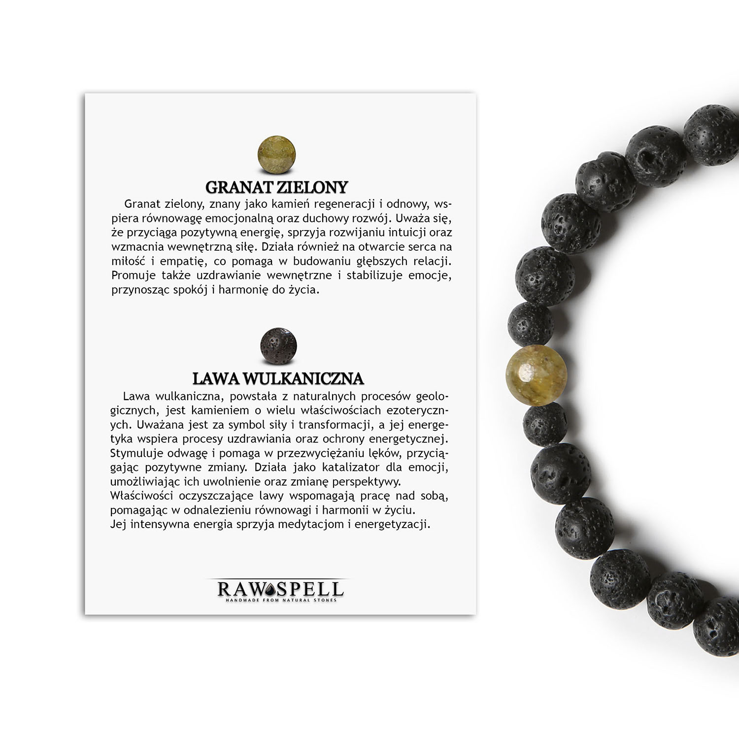 Bransoletka Binthe dla kobiet i mężczyzn w kolorze Granat Zielony Lawa Wulkaniczna Przedstawiamy bransoletkę z kolekcji Binthe, wykorzystującą kamienie naturalne, takie jak zielony granat i lawa wulkaniczna. Idealna dla tych, którzy szukają czegoś nowego i oryginalnego w swoim wyglądzie.