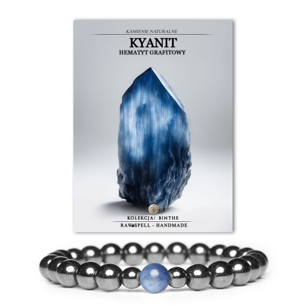 Bransoletka z naturalnych kamieni kyanitu i hematytu grafitowego w kolekcji Binthe, pasująca zarówno dla kobiet, jak i mężczyzn.