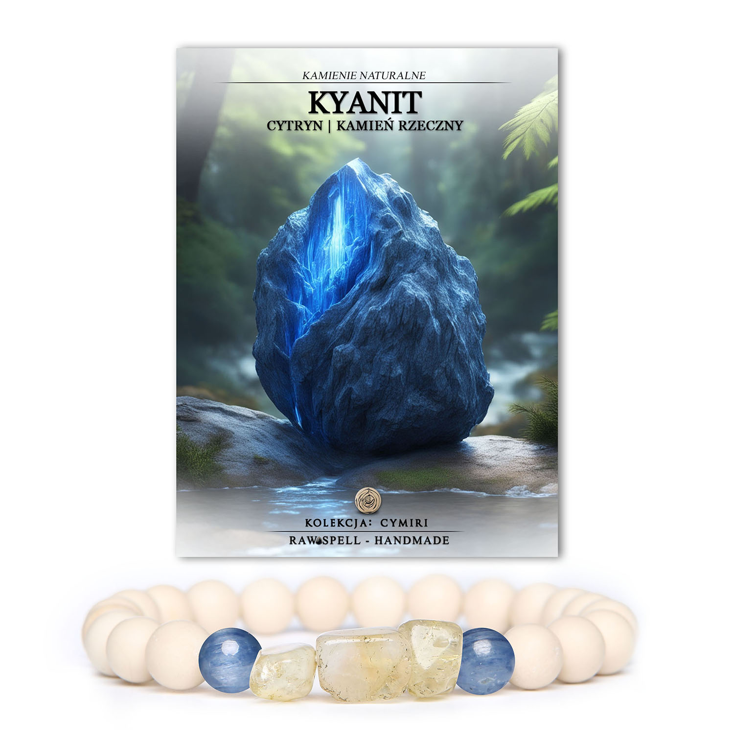 Bransoletka z kolekcji Cymiri z naturalnymi kamieniami: kyanit, cytryn i kamień rzeczny, dedykowana dla kobiet i mężczyzn.