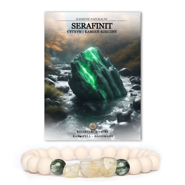 Bransoletka z kolekcji Cymiri z naturalnymi kamieniami serafinitu, cytrynu i kamienia rzecznego, dostępna dla kobiet i mężczyzn.