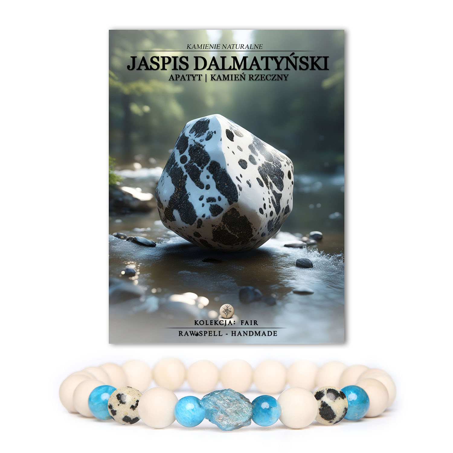 Unikalna bransoletka Fair z jaspisem dalmatyńskim, apatytem i kamieniem rzecznym - doskonały wybór dla każdej płci.