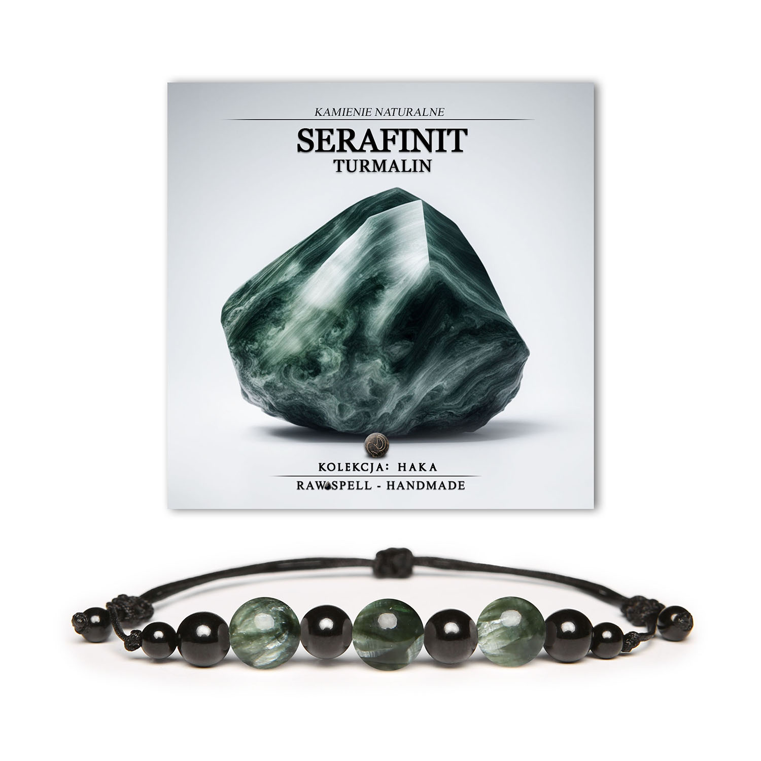 Bransoletka Haka z naturalnym serafinit i turmalinem, unisex - idealna dla kobiet i mężczyzn.